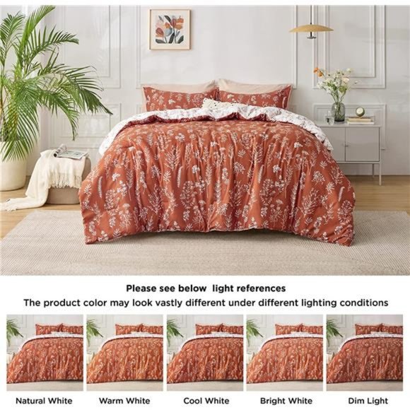 Queen or Twin Comforter Set - Terracotta Comforter, Cute Floral Sets 3 Pieces - Picture 4 of 6